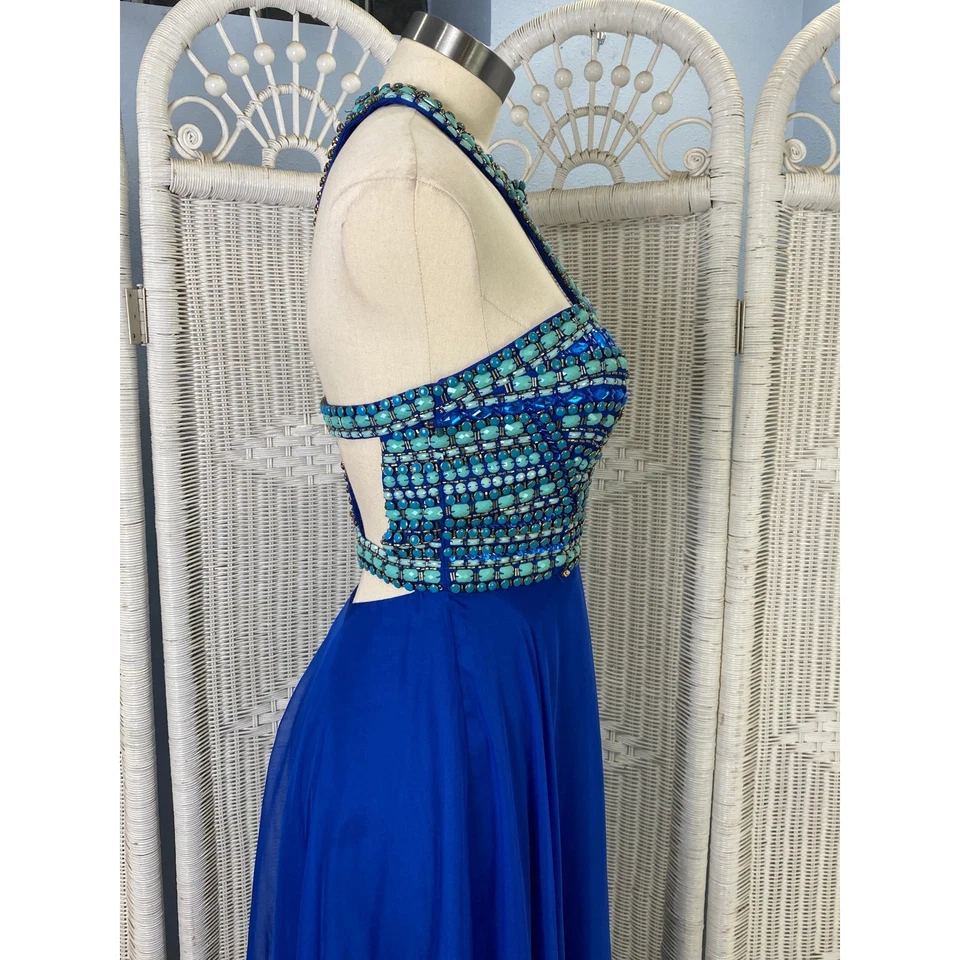 Vestido formal con cuentas azul real de Rachel Allan talla 8 Foto 4 de 4