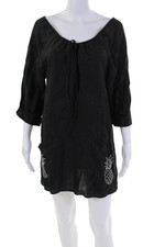 Reformation Womens Linen Pineapple Embroidery Pockets Mini Dress Black Size S