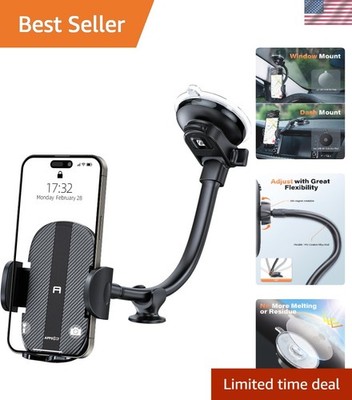 Heavy-Duty Gooseneck Car Phone Holder for All Smartphones - Carbon Fiber Black