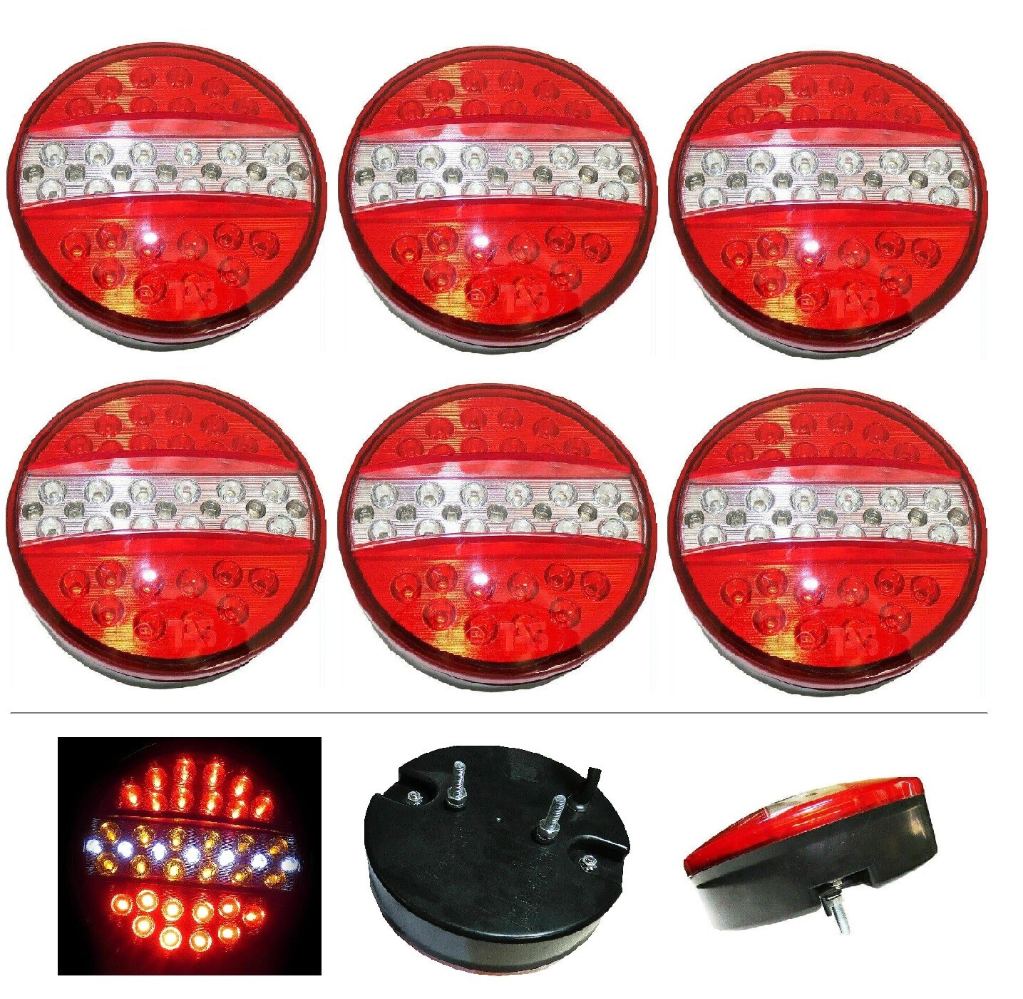 6 Feux Arrière LED 24V Hamburger pour Camion et Remorque