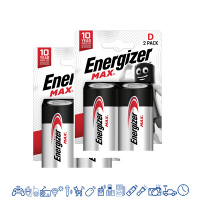4 x Energizer Max Mono D Alkaline LR20 MN1300 1,5V Batterie 2 x 2er 