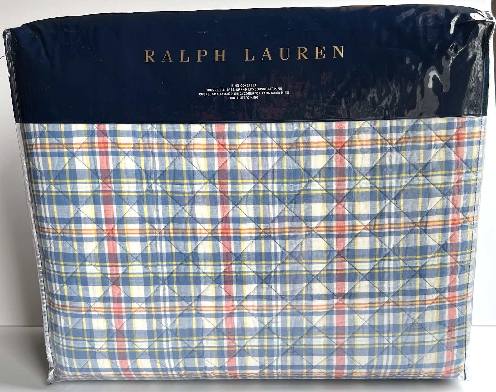 Ralph Lauren Veronique Blue Lucie Plaid Quilted King Coverlet Blanket