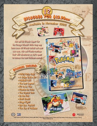 Pokemon Abenteuer auf den Orangen Inseln 1 DVD Print Werbung Original Art 7,75x10,50