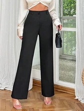 SHEIN Women Solid Color High Waist Straight Pants 025