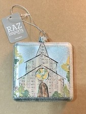 RAZ Imports 3  Church, Hymn Printed On Front Ornament Glass New With Tag