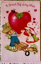 Unused Valentine Strawberry Shortcake Boy Girl Cart Vtg Greeting Card 1980s