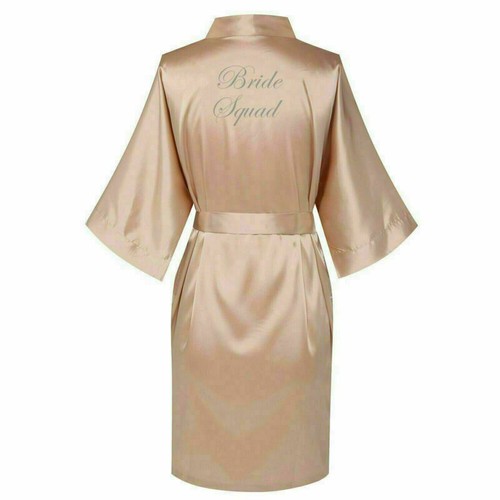 Champagne Satin Silk Wedding Bride Bridesmaid Kimono Robe Party Dressing Gown - Picture 5 of 22