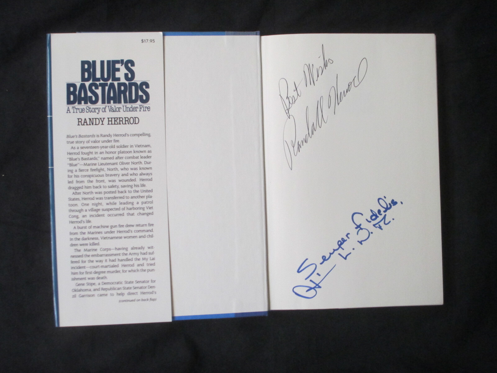 Oliver North Signed & Randy Herrod Blue's Bastards Vietnam Valor Under