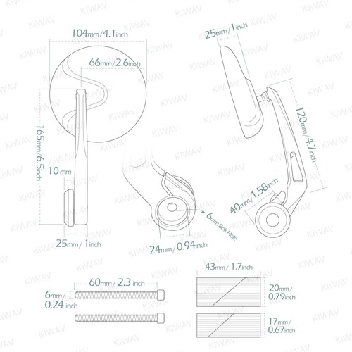 Bar end mirrors heavy weight RETRO round black fits 1" hollow bar 17-24mm ε - Picture 2 of 10