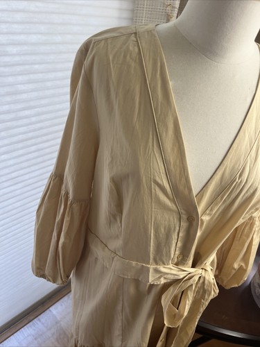 Anthropologie Maeve Oatmeal Cream  Color Long Midi 3/4 Puff Sleeve Dress Sz 16 - Picture 17 of 24