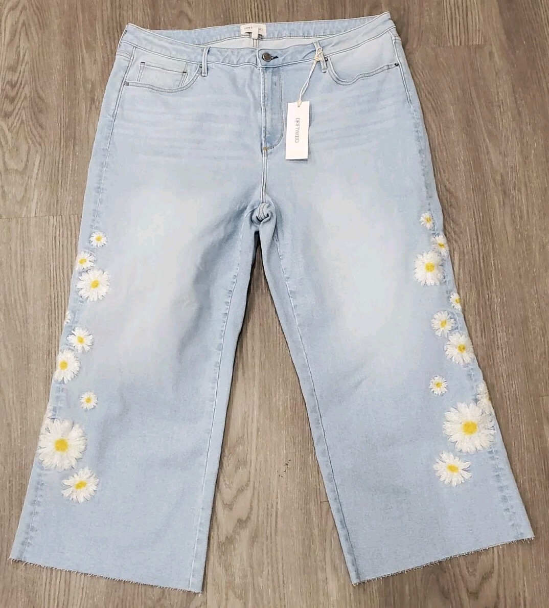 Driftwood Jeans Womens 20 Charlee Wide Leg Embroidered Crop Daisy