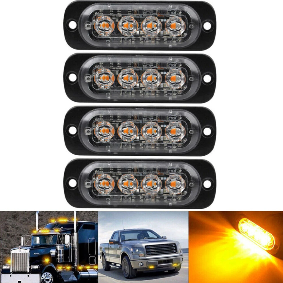 4 X LED Auto Frontblitzer Orange Blitzlicht Warnleuchte LKW Strobe Licht 12V 24V - Bild 3 von 4