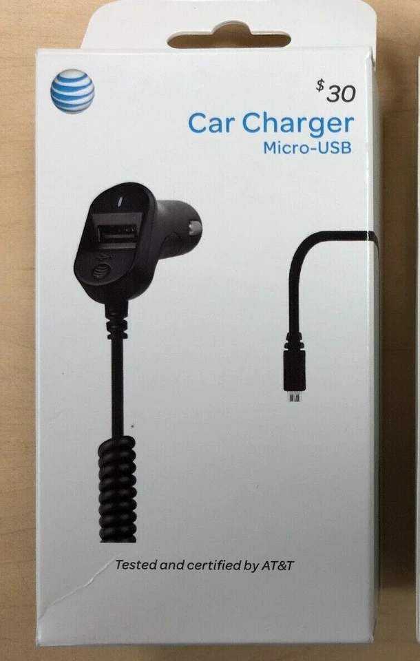 New At&t 3.4Amp Certified Micro USB Car Charger w/ Extra USB Port - Black - Image 2 of 3