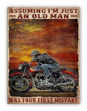 Funny Motorcycle Old Man Metal Garage Sign For Shed Workshop