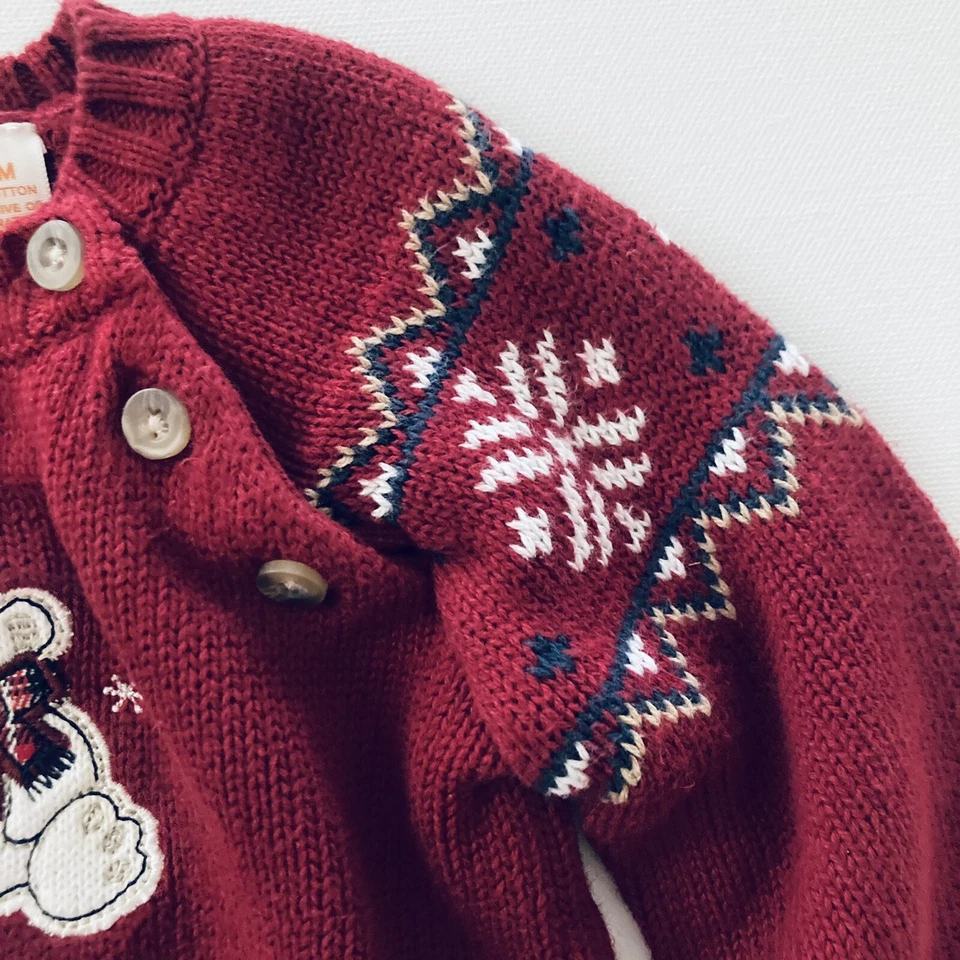 Suéter Sonoma Bebé Niño 3-6 Meses Rojo Oso Polar Pingüino Feria Isla Vacaciones Foto 3 de 4