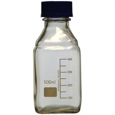 500ml Glass Media Bottles, Square, GL45 Screw Cap, Karter Sci (Pack 10)