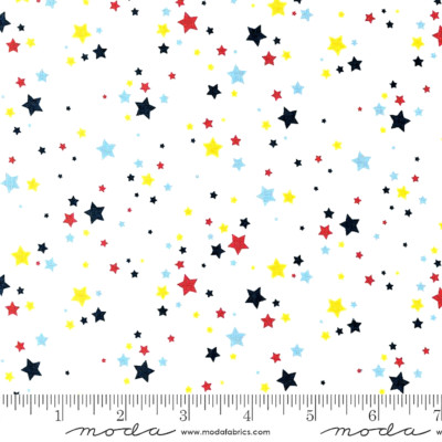 MODA FABRICS 20856 11 ''MULTI COLORED STARS'' WHITE BACKGROUND  BTY