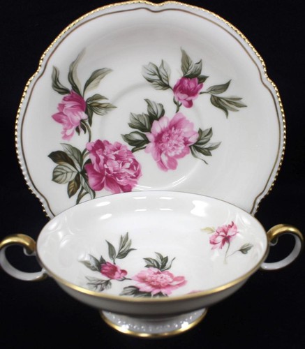 Castleton USA Peony Set of Two Footed Cream Soup Bowls with Saucers - Picture 2 of 6