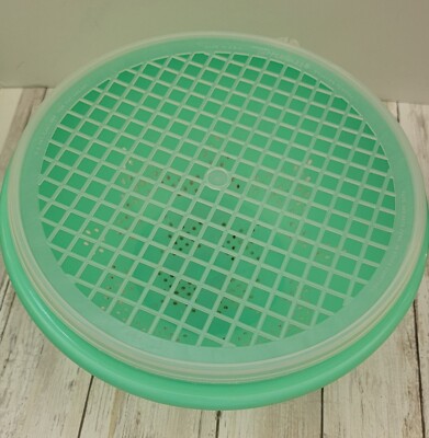 Tupperware #339 Jadeite Green Footed Colander Strainer with Lid Star Pattern Vtg