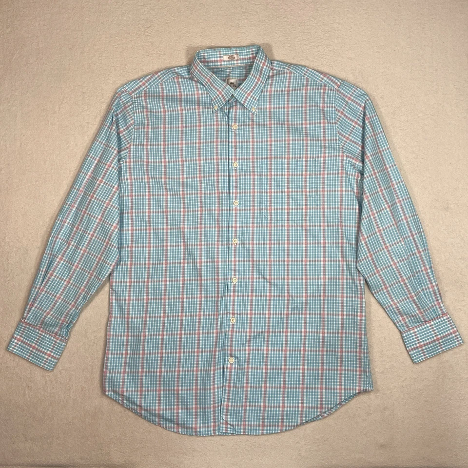 Peter Millar 100% Cotton Casual Dress Shirt Plaid Button Down Blue Pink Large - Image 2 of 4