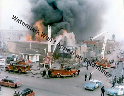 Chicago Fire Snorkel Truck At Scene 1970s Vintage Photograph Print 8.5x11''