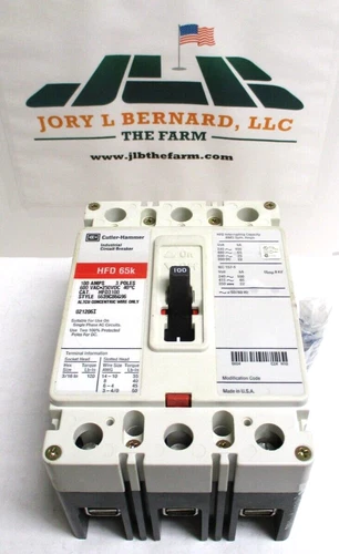 CUTLER HAMMER INDUSTRIAL CIRCUIT BREAKER , HFD3100 , 100-A, HFD65K, CRACKED EAR