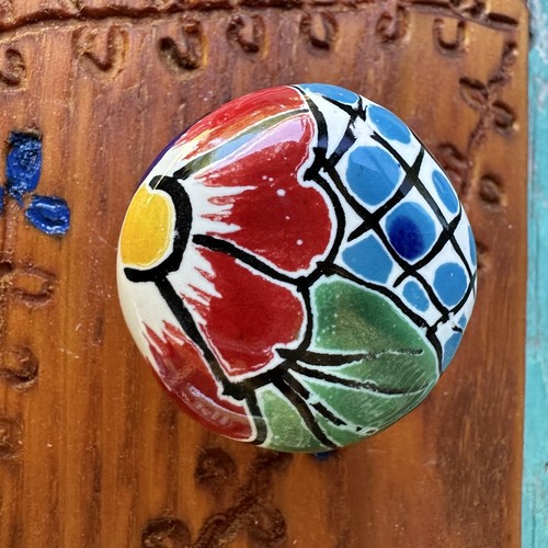 Mexikanische Kunst Holz Schlüssel Mantel Tasche Halter Talavera Keramik handbemalt signiert 25" L - Bild 11 von 15