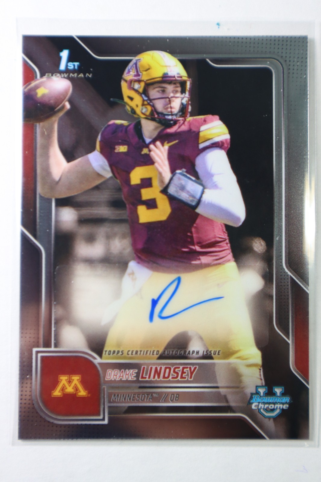 2025 Bowman University Chrome Football Drake Lindsey Auto #BCA-DLI Minnesota