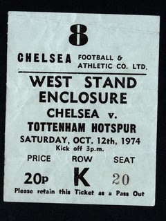 Chelsea v Tottenham Hotspur 1974 1975 Division One Ticket 12/10/1974