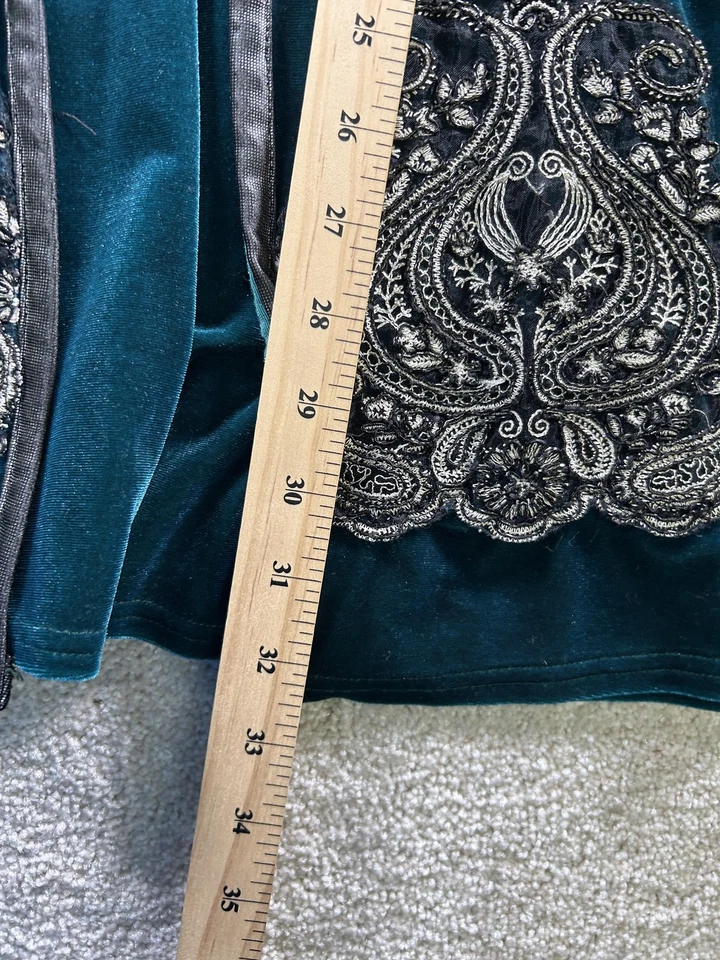 Maxi disfraz renacentista de terciopelo verde azulado pequeño para mujer Foto 4 de 4