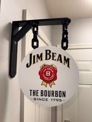 Jim Beam Bourbon 9  Double-Sided Hanging Pub Sign with Wall Mount Bracket