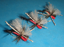 FLY FISHING FLIES - Red HIPPIE STOMPER (Pearl Belly) Dry Fly size #14 (6 pcs)