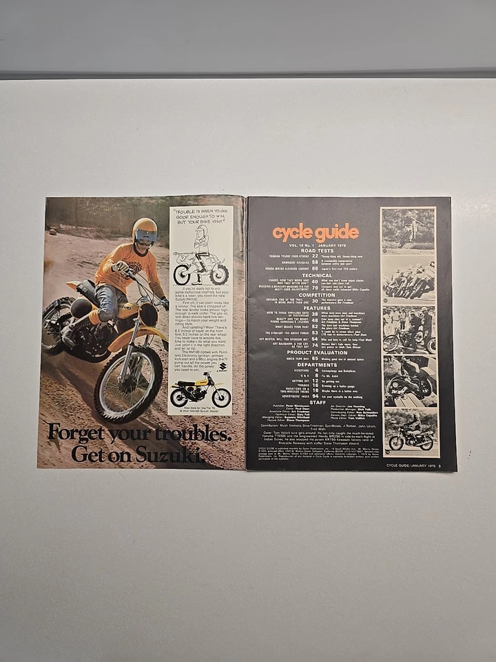 Cycle Guide Magazine January 1976 Honda MR250 Enduro Yamaha TT500C Thumper Foto 4 de 4