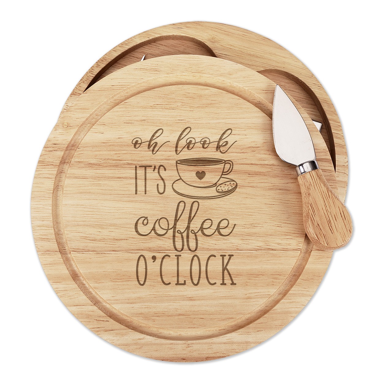 Oh Look It's Coffee O'Clock Cheese Board Knife Set Funny