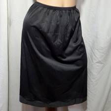 Vintage Half Slip Skirt SHINY BLACK SATIN Nylon Lingerie WOMEN'S MEDIUM