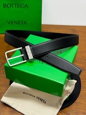 Bottega Veneta Leather Belt Black Silver Buckle Reversible New.