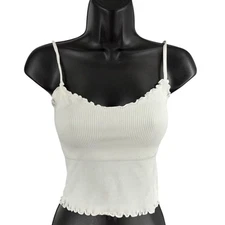AS Ribbed Lettuce Trim Camisole Tank Top M L White Spaghetti Strap