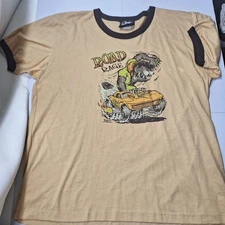 Ed Roth Mens XL Junk Food Graphic T Shirt Ringer Brown Tan Big Daddy