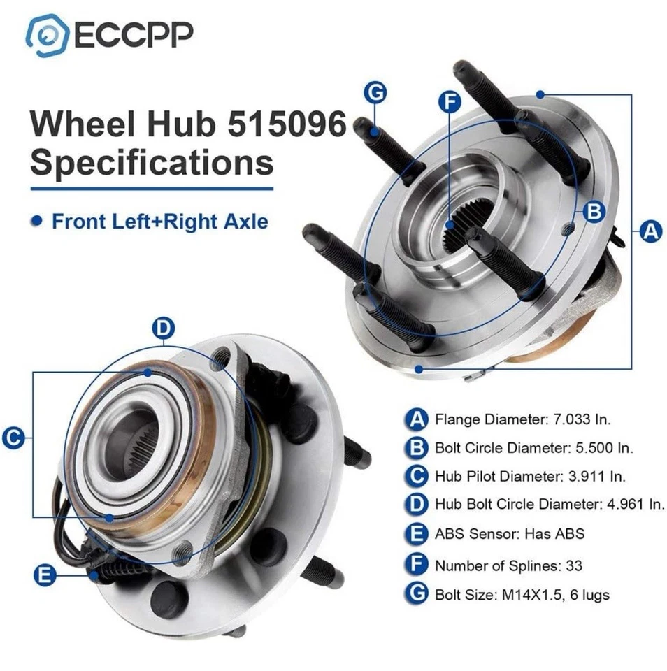 For 2007-2013 Chevy Silverado GMC Sierra 1500 Tahoe 4WD Front Wheel Bearing Hubs — 第 2/4 张图片
