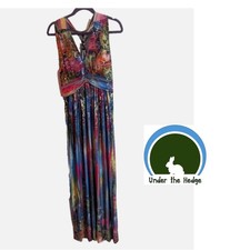 Miss California Multi Metallic Pattern Halter Slinky Maxi Dress Large C2 Resort