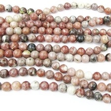 1 Pink Lepidolite Round Stone Beads, Full Strand Muted Pinks Greens 8mm, Supply