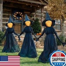 Halloween Witch Decorations Outdoor 5 FT Set of 3 Light Up Witches Stakes