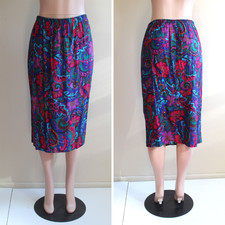 Vintage 80s Pencil Skirt 18 XL 1X Plus Rayon Jewel Tone Paisley Elastic Waist