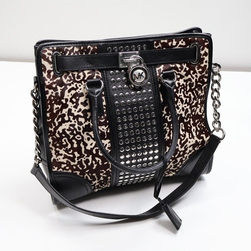 Michael Kors Hamilton Studded Premium Calf-Hair Fur Leather Satchel Tote Bag