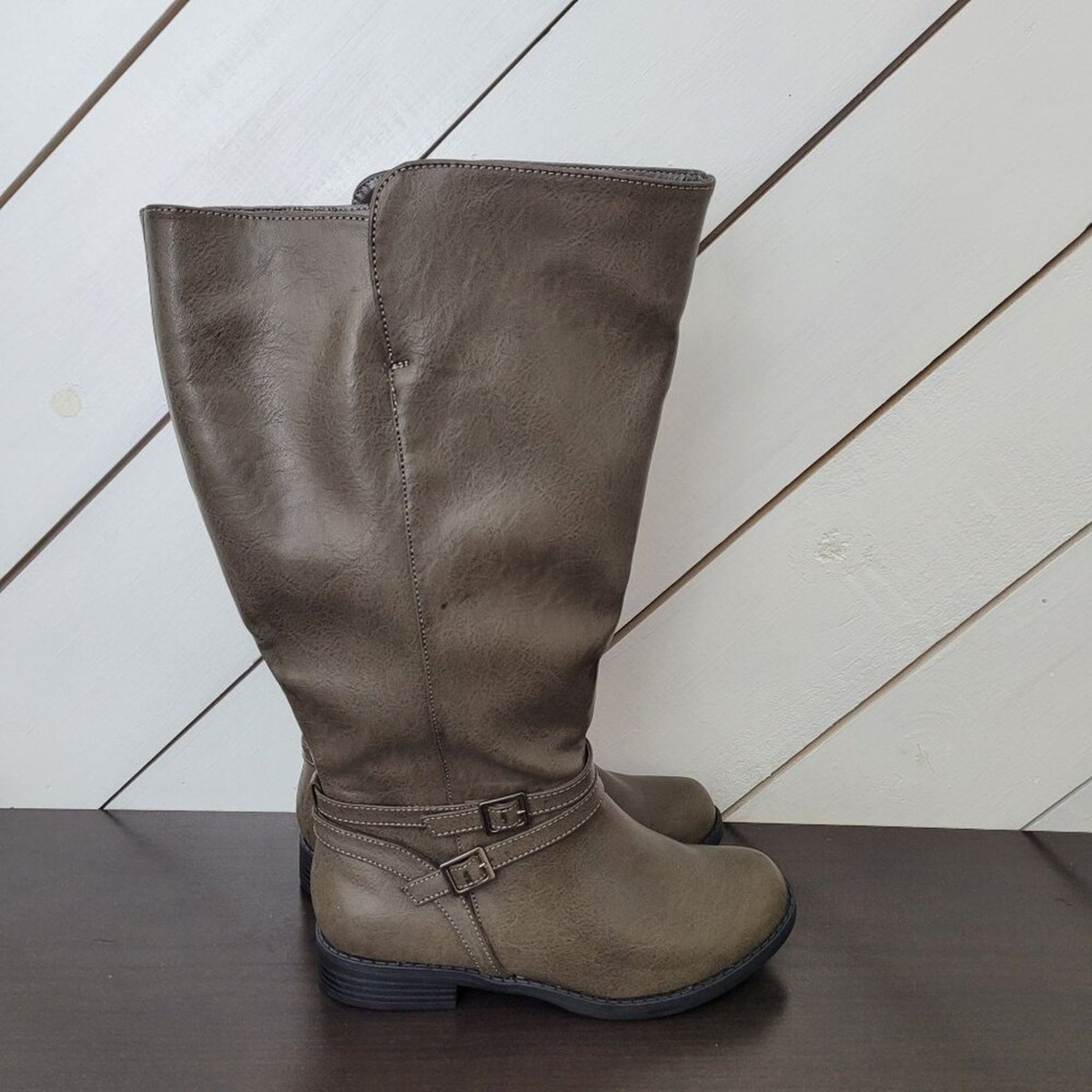Womens Boots Grey Wide Calf Riding Boots NEW Easy Street Bay Plus