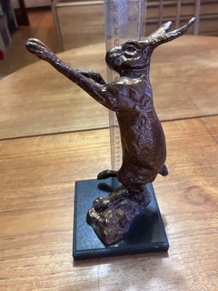 Vintage Large Bronze Hare On Black Marble Stand 11"
