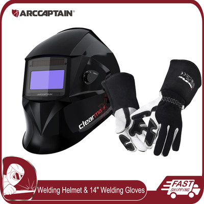 Auto Darkening Welding Helmet with 4 Arc Sensors True Color & 14'' Welding Gloves