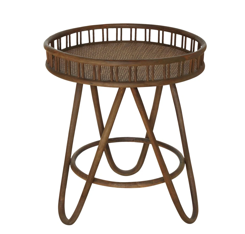 Mesa auxiliar de ratán con bandeja superior de mimbre 20x23'', mesa auxiliar boho tejida a mano, pequeña... Foto 2 de 4