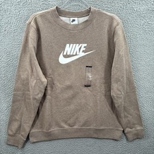 Nike Sweatshirt Womens Large Sportswear Club Fleece Logo Crewneck Brown White