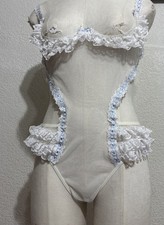 Vintage Fredericks Of Hollywood style lace teddy bodysuit with ruffles 80921